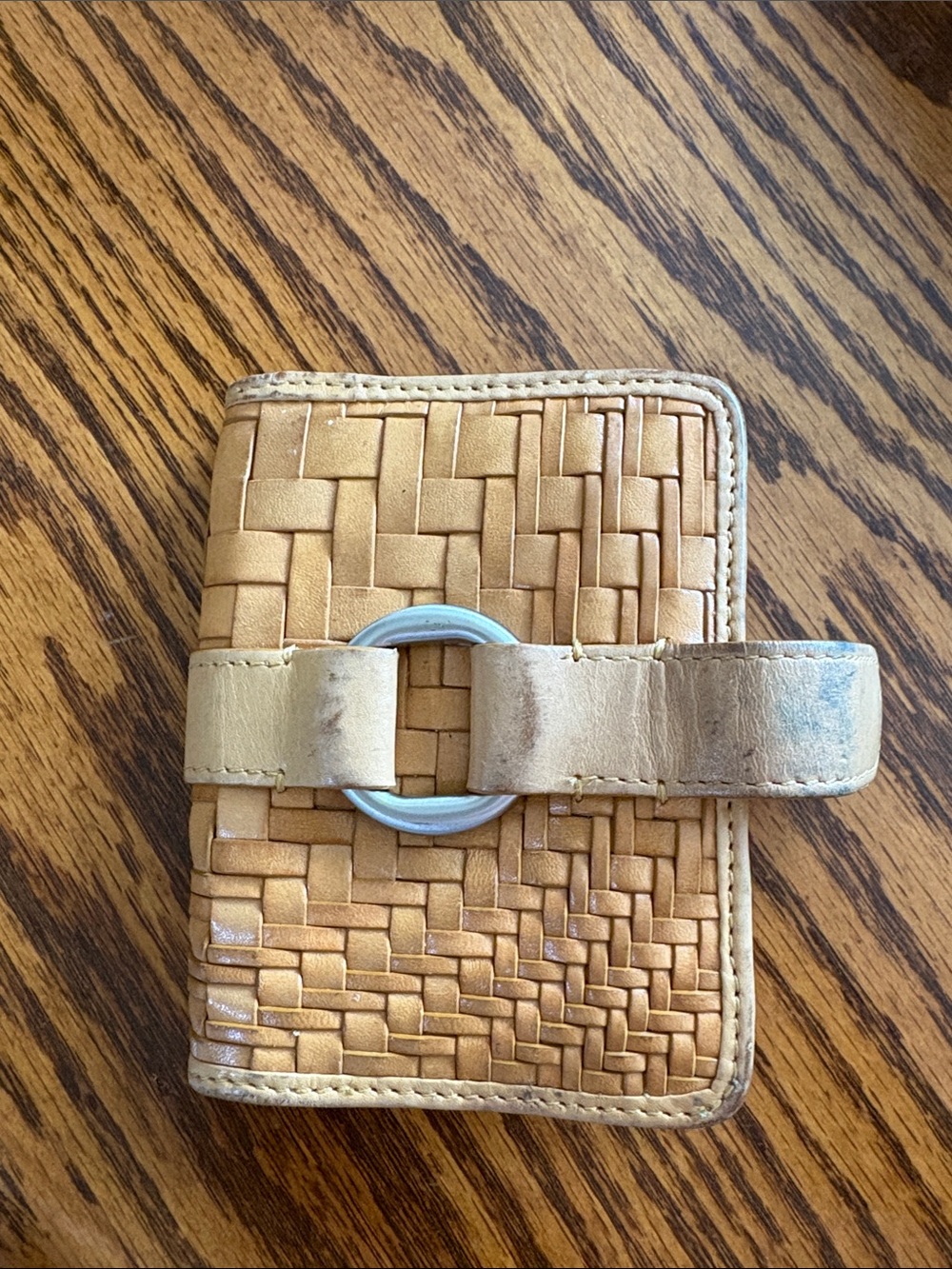 Cole Haan Woven Leather Card Holder with Buckle - Light Brown